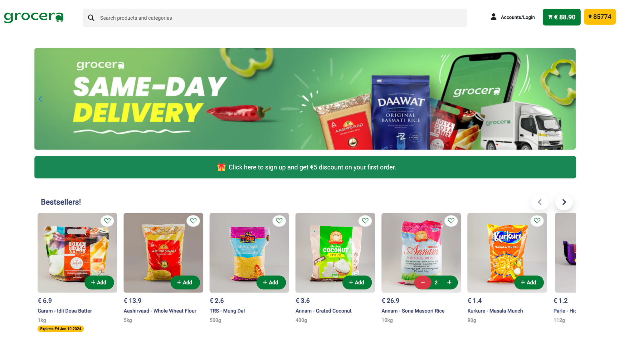 Indian groceries on grocera (home page of grocera.de)