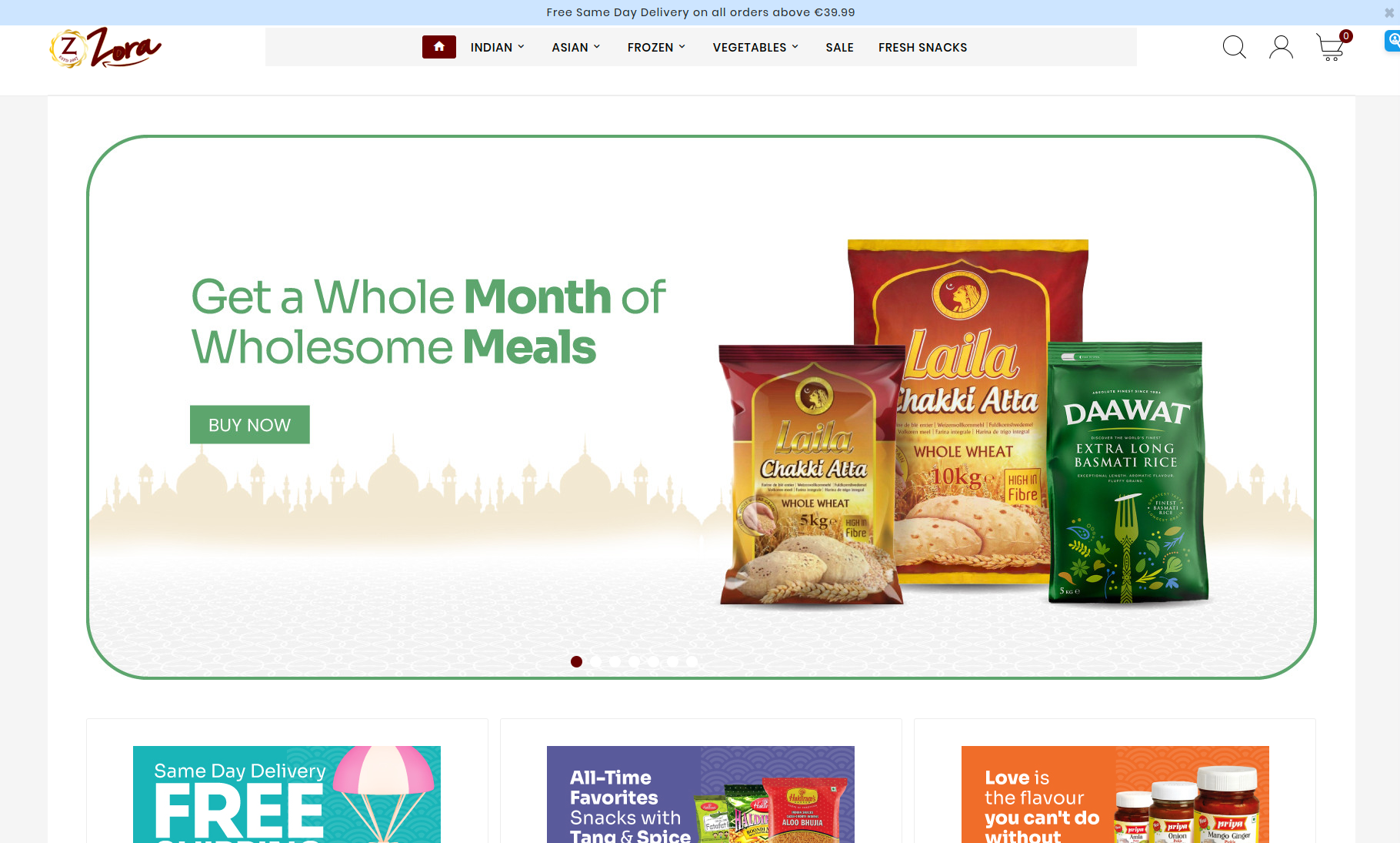 Indian groceries on zora supermarket (Home page of zorastore.de)
